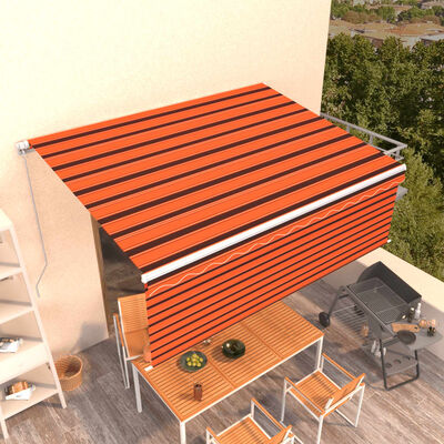 vidaXL Manual Retractable Awning with Blind 4x3m Orange&Brown