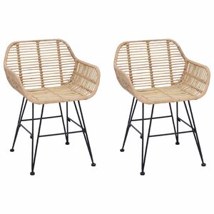 vidaXL Dining Chair 2 pcs Natural 55 x 50 x 74 cm Rattan and Iron