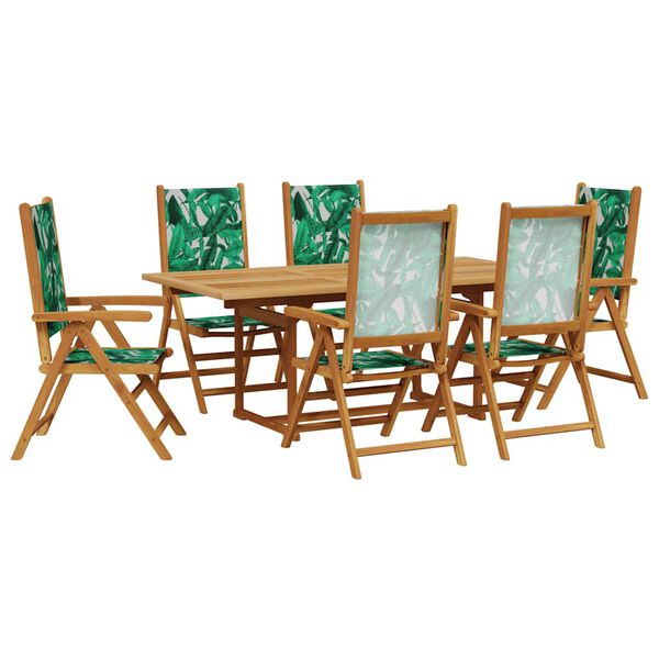 vidaXL 7 Piece Garden Dining Set Leaf Pattern Fabric and Solid Wood