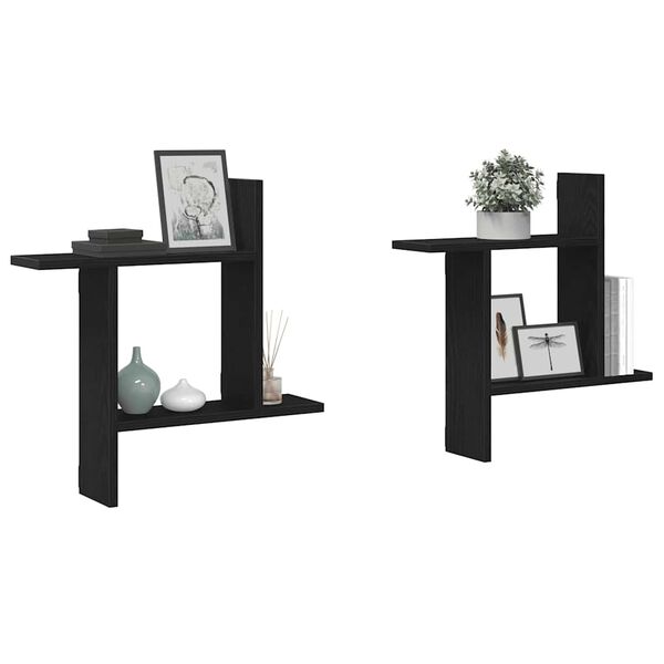 vidaXL Wall Shelves 2 pcs Black Oak 50x12x50 cm Engineered Wood