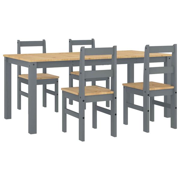 vidaXL 5 Piece Dining Set Panama Grey Solid Wood Pine