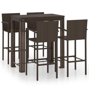 vidaXL Garden Bar Set | Brown | PE rattan | 5 Piece Set | Footrest