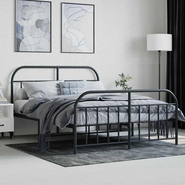 vidaXL Metal Bed Frame without Mattress with Footboard Black 140x200cm
