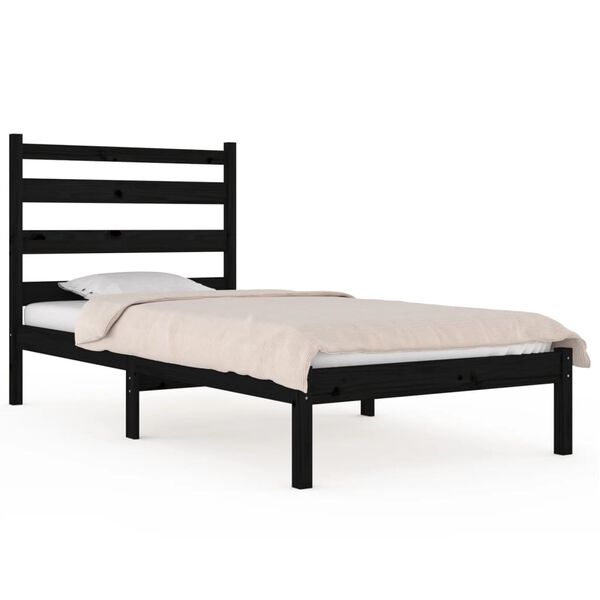 vidaXL Bed Frame without Mattress Black Solid Wood 100x200 cm (810011+818409)