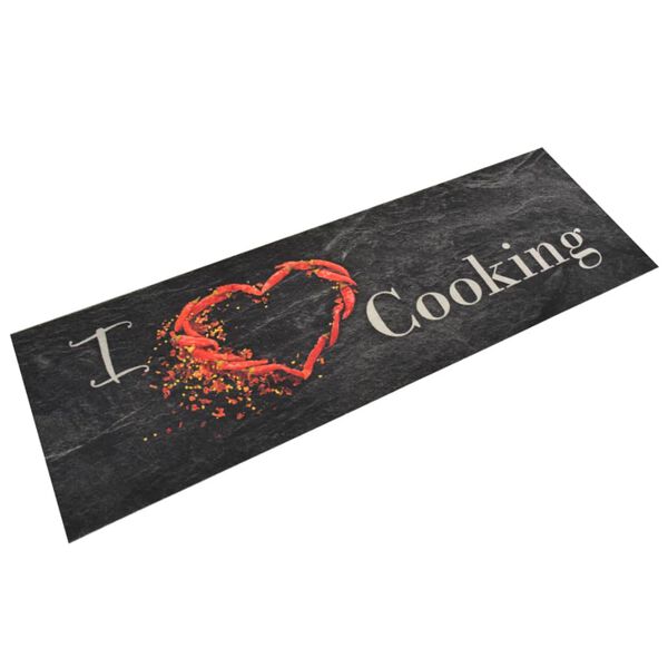vidaXL Kitchen Rug Washable Cooking Black 60x180 cm Velvet