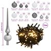 vidaXL 60 Piece Christmas Ball Set with Peak and 150 LEDs White&Gey