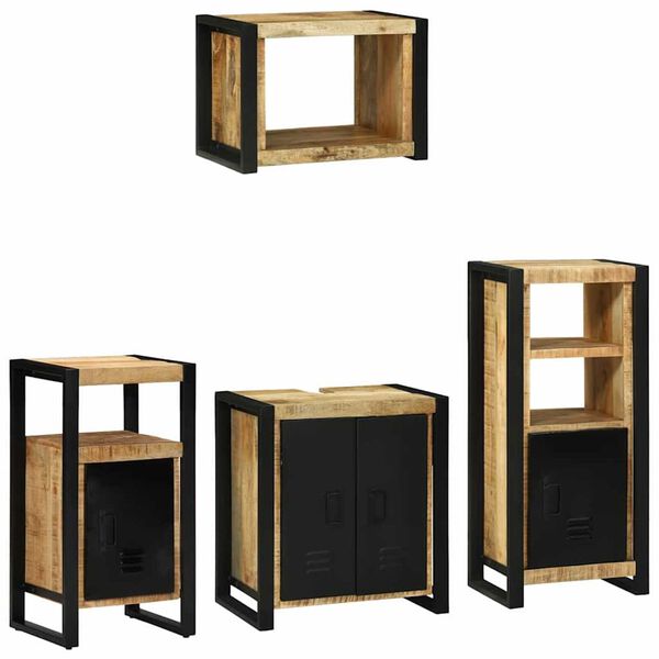 vidaXL Bathroom Furniture Set 4 pcs Brown and Black Solid Mango Wood