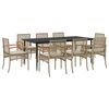 vidaXL 9 Piece Garden Dining Set with Cushions Beige Poly Rattan