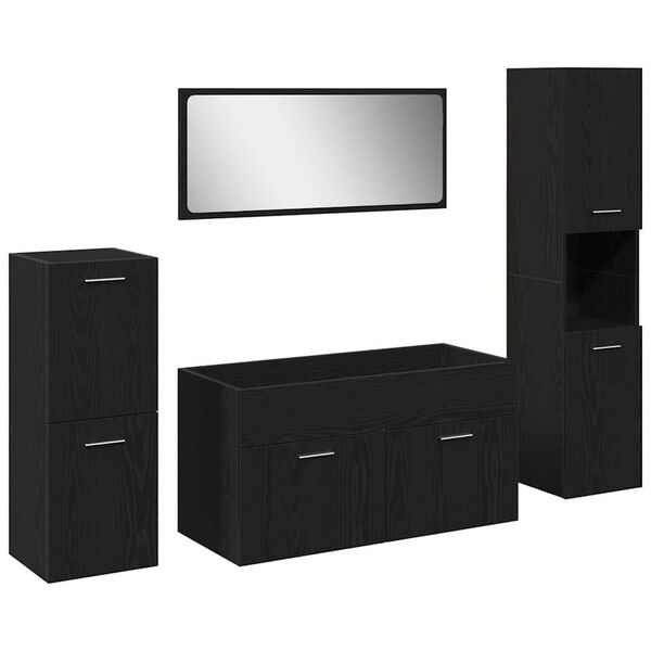 vidaXL Bathroom Furniture Set 4 pcs Black Oak Engineered Wood