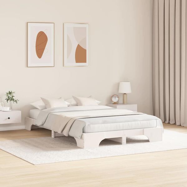 vidaXL Bed Frame White 140 x 190 cm Solid Pine Wood