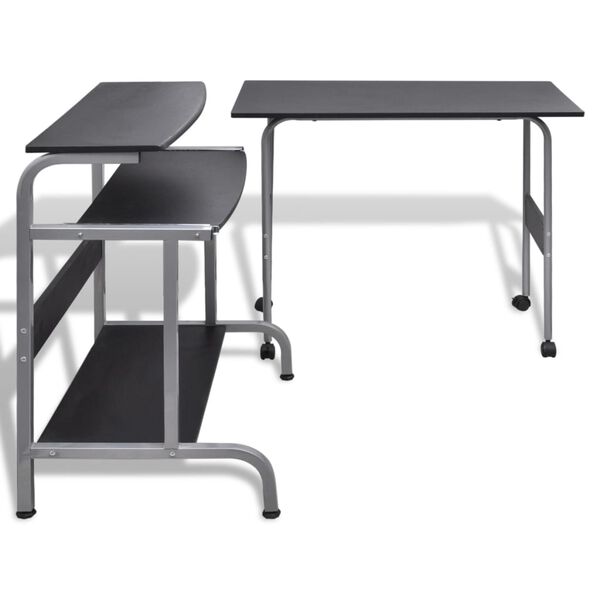vidaXL 2 Piece Computer Desk with Pull-out Keyboard Tray Black
