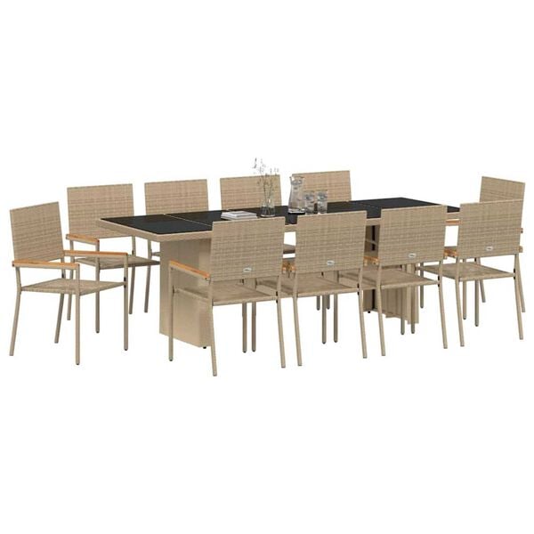 vidaXL Garden Dining Set 11 pcs Beige Poly Rattan