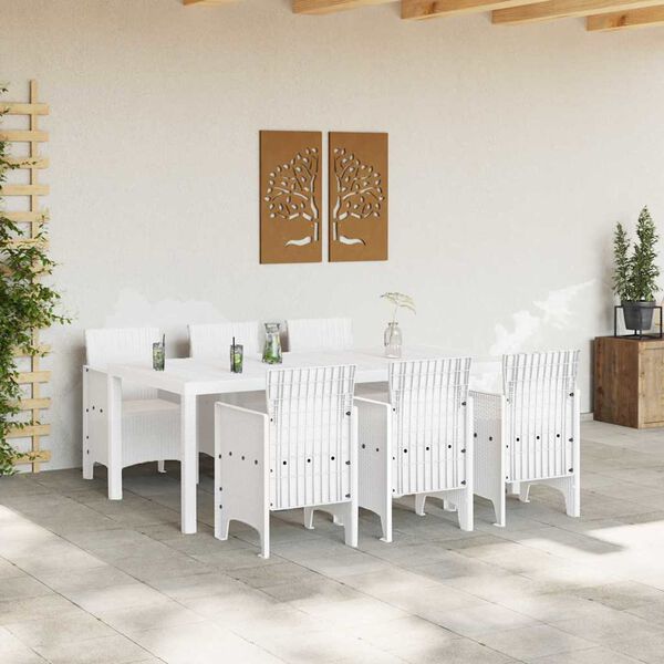 vidaXL Garden Dining Set 7 pcs White Polt rattan