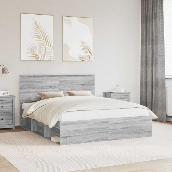 vidaXL Bed Frame Grey Sonoma 160 x 200 cm Solid Pine Wood