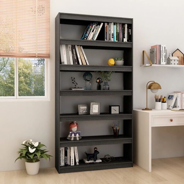 vidaXL Book Cabinet/Room Divider Grey 100x30x200 cm Solid Pinewood