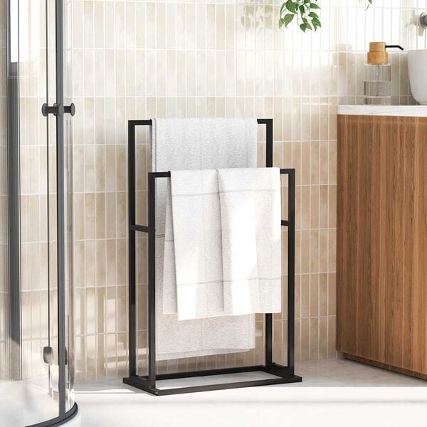 vidaXL Freestanding Towel Rack Black 48x24x78.5 cm Iron