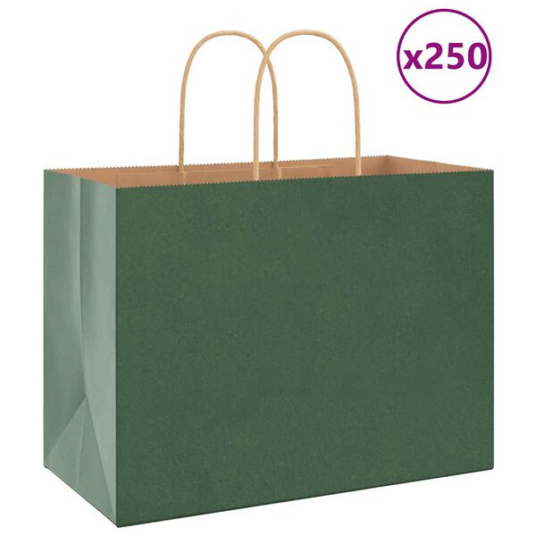 vidaXL Paper Bags 250 pcs with Handles Green 32x17x25 cm