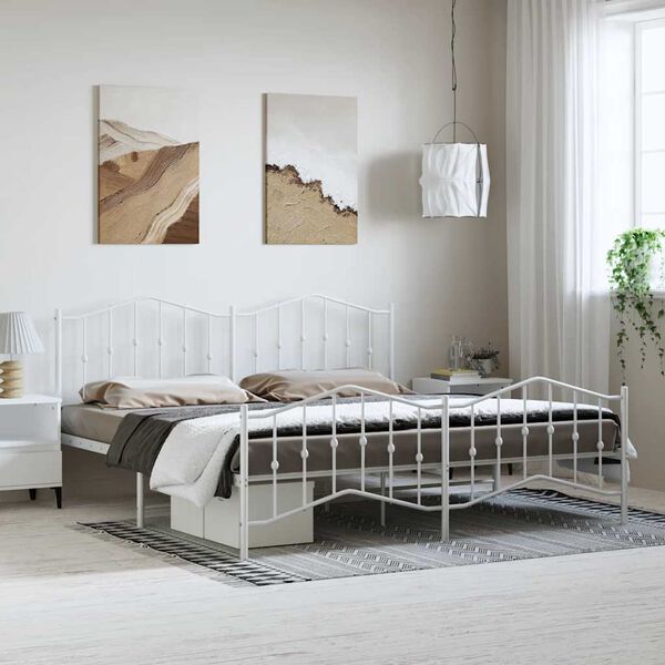 vidaXL Metal Bed Frame without Mattress with Footboard White 193x203cm