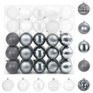 vidaXL Christmas Ball Set 50 pcs White and Grey Dia. 8 cm Polystyrene