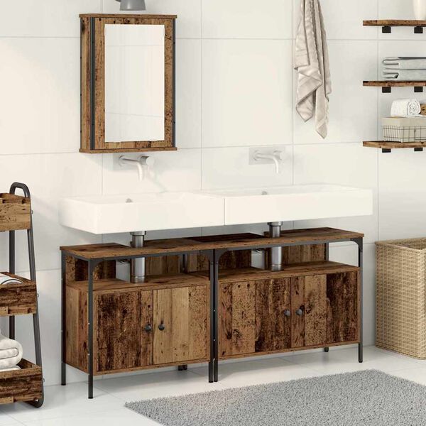 vidaXL Bathroom Vanity Units with Shelf 3 pcs Brown Engineered wood