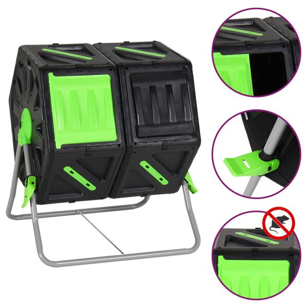 vidaXL Tumbling Composter Dual Chamber 63x60x74 cm 140 L Polypropylene