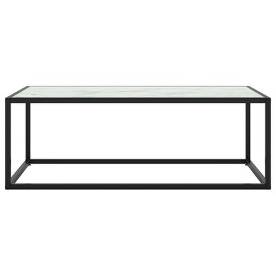 vidaXL Coffee Table Black with White Marble Glass 100x50x35 cm