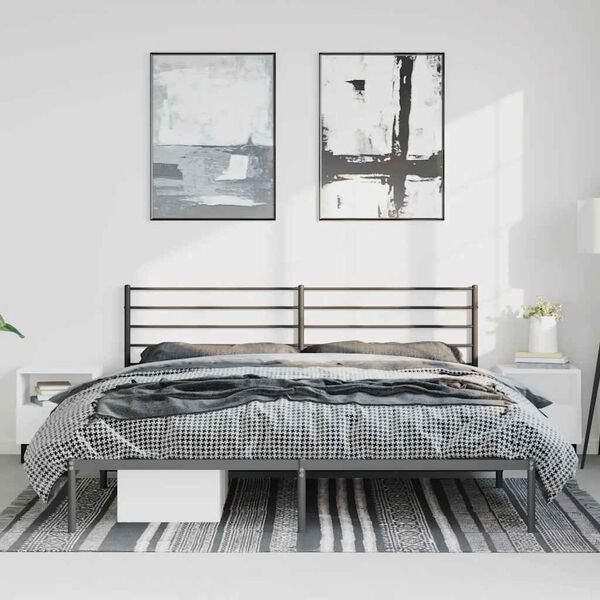 vidaXL Metal Bed Frame without Mattress with Headboard Black 193x203cm