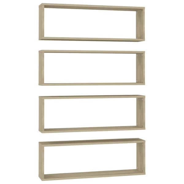 vidaXL Wall Cube Shelf 4 pcs Sonoma Oak 80x15x26.5 cm Engineered Wood