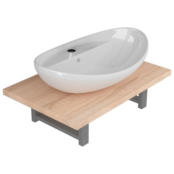 vidaXL Two Piece Bathroom Furniture Set Ceramic Oak