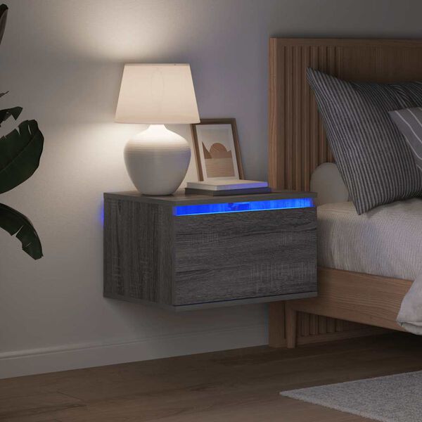 vidaXL Wall-mounted Bedside Cabinets with LED Lights 2 pcs Grey Sonoma
