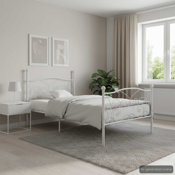 vidaXL Bed Frame without Mattress with Slatted Base White Metal 90x200 cm