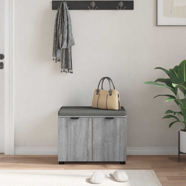 vidaXL Hall Bench with Cushion with Door Grey Sonoma 60 x 38 x 46 cm