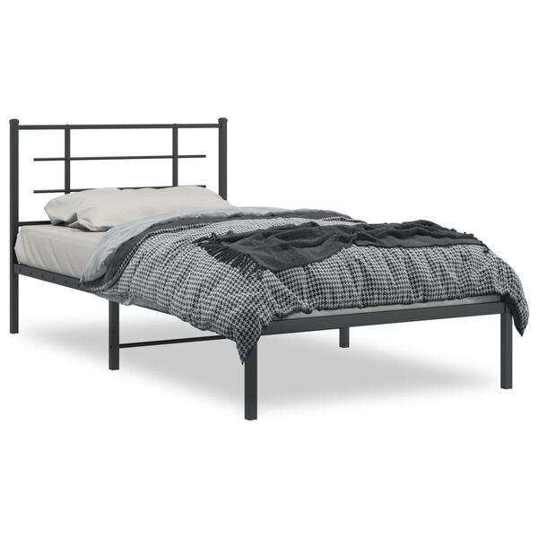 vidaXL Metal Bed Frame without Mattress with Headboard Black 100x200cm