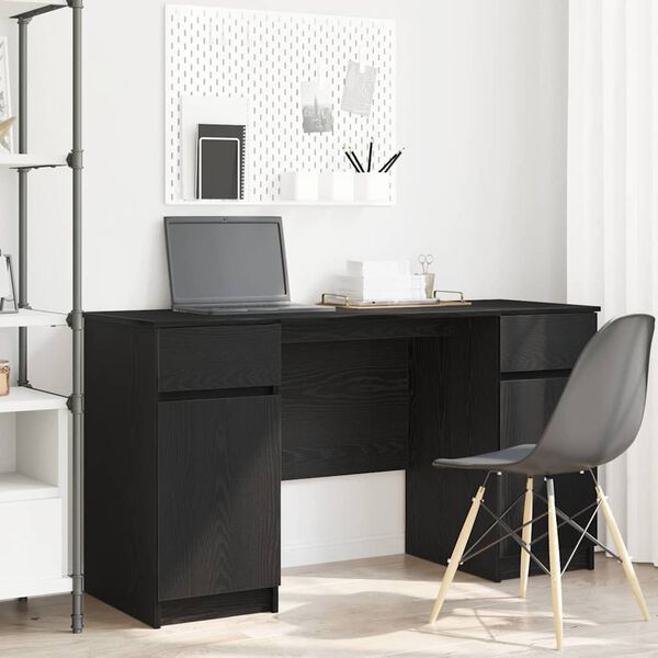 vidaXL Desk with Drawer Black oak 140 x 49 x 76 cm Engineered wood