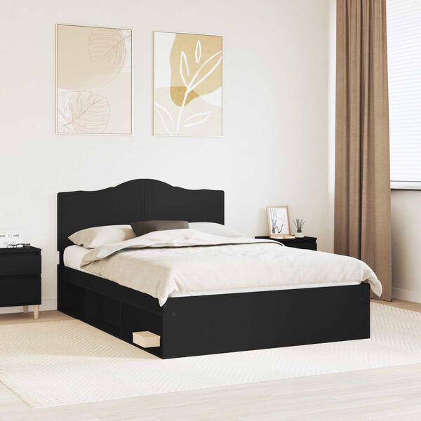 vidaXL Bed Frame with Headboard Black 150 x 200 cm Solid Pine Wood