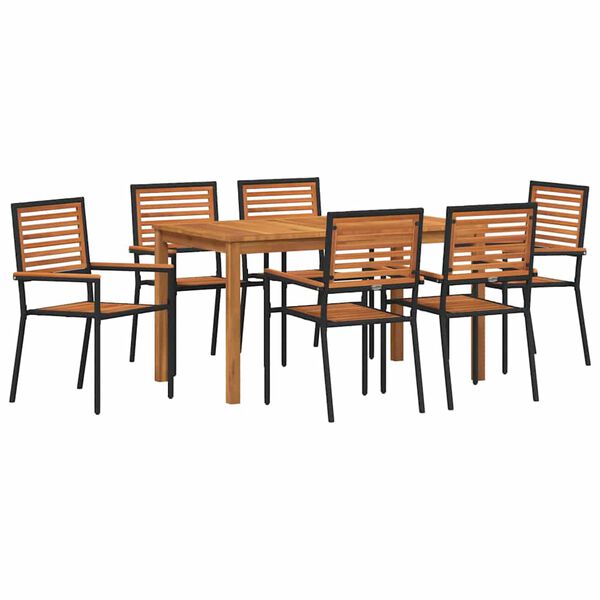 vidaXL Garden Dining Set 7 pcs Black Solid Acacia Wood