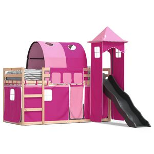 vidaXL Bunk Bed without Mattress with Slide and Curtains Pink 80x200 cm