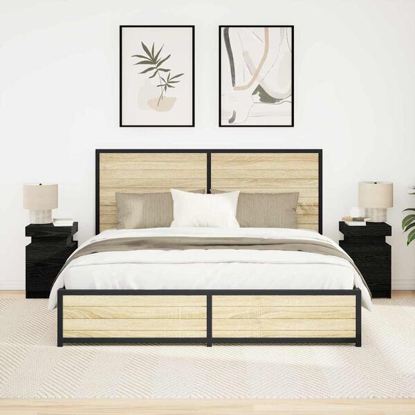 vidaXL Bedside Cabinet 2 pcs Black Oak 35 x 39 x 55 cm Engineered wood