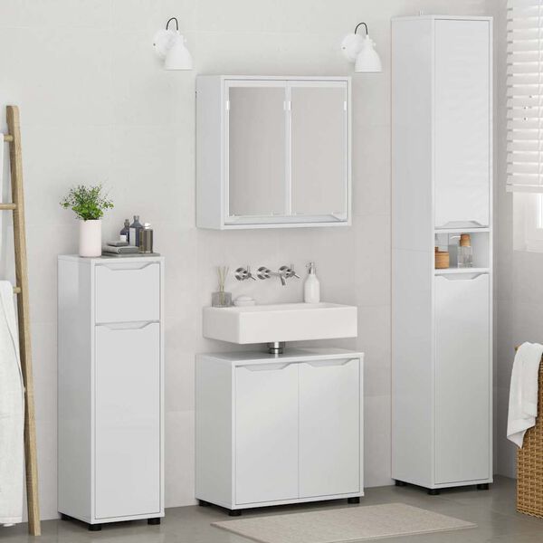 vidaXL Bathroom Furniture Set 4 pcs High Gloss White Engineered Wood