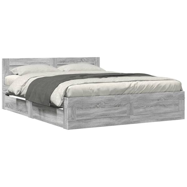 vidaXL Bed Frame with Headboard without Mattress Grey Sonoma 150x200 cm King Size