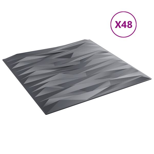 vidaXL Wall Panels 48 pcs Grey 50x50 cm XPS 12 m&sup2; Stone
