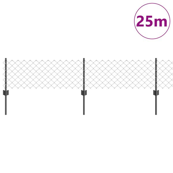 vidaXL Fence with Post Grey 0.4 x 25 m Steel and PVC
