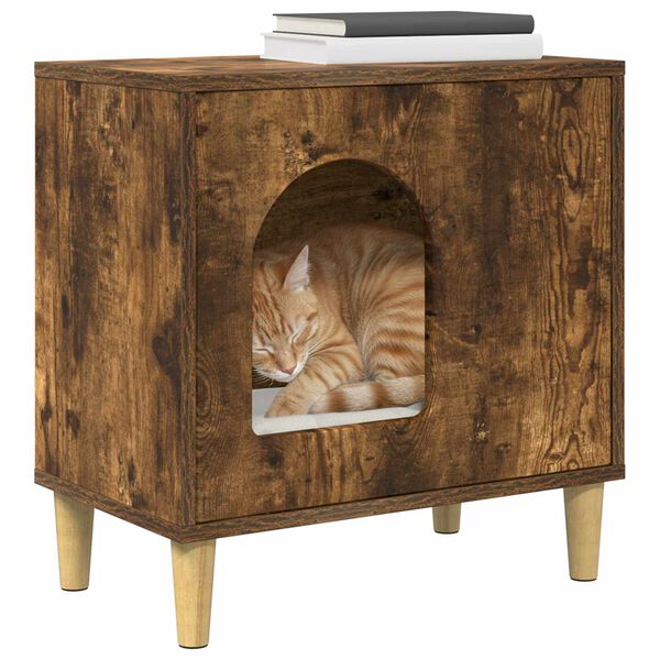 vidaXL Cat House Smoked Oak 51 x 30 x 52 cm Engineered Wood