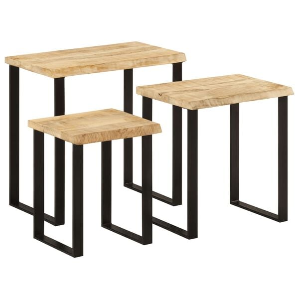 vidaXL Nesting Tables 3 pcs with Live Edge Solid Wood Mango