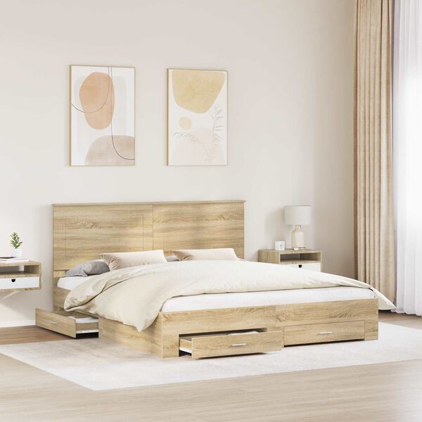 vidaXL Bed Frame with Drawer Sonoma Oak 200 x 200 cm Engineered Wood
