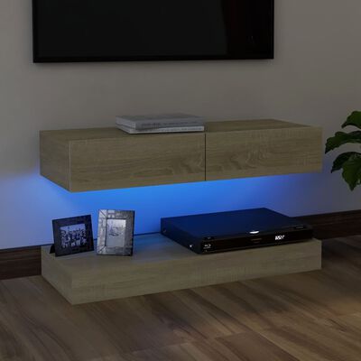 vidaXL TV Cabinet with LED Lights Sonoma Oak 90x35 cm