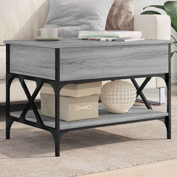 vidaXL Coffee Table Grey Sonoma 70x50x50 cm Engineered Wood and Metal