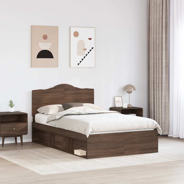 vidaXL Bed Frame with Headboard Brown Oak 120 x 200 cm Solid Pine Wood