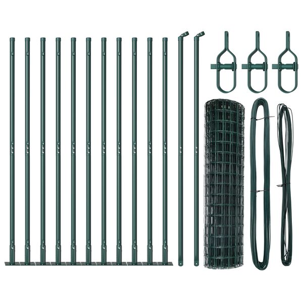 vidaXL Fence with Post Green 0.8 x 25 m Steel and PVC