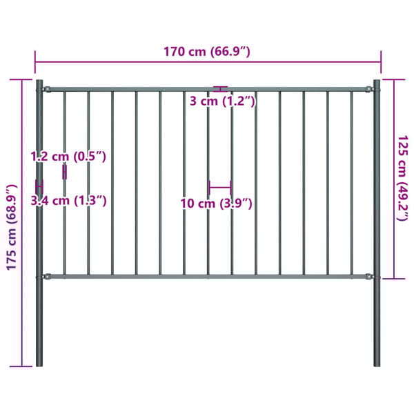 vidaXL Fence Panel with Posts Powder-coated Steel 1.81x1.25 m Anthracite